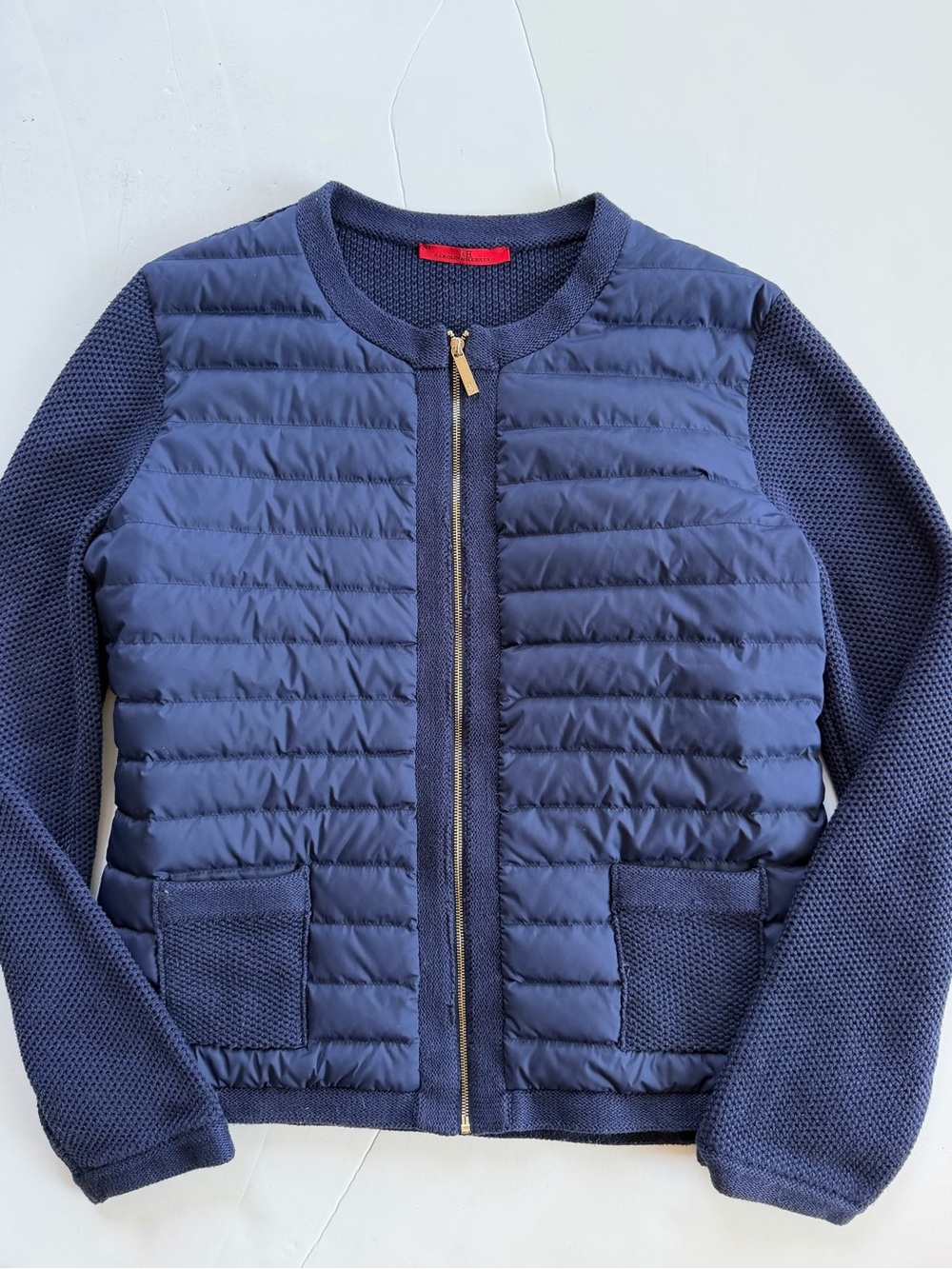 Carolina Herrera Knit & Quilted Navy Down Jacket - Women’s size M
